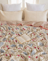 Ivory Handmade Indian Cotton Quilt, Block Printed All Season Soft Quilt, Cotton Comforter, Boho Reversible Bedspread, Queen Quilted Coverlet